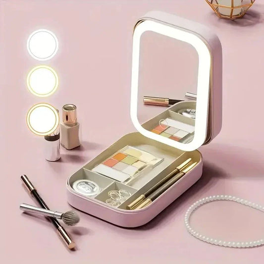 Compact Makeup Vanity With LED Mirror